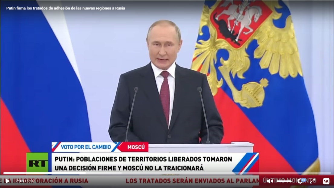 «La gente ha hecho su elección»: Putin firmó los tratados con las nuevas regiones que ingresan a la Federación Rusa