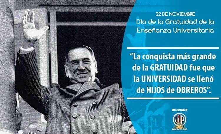 Efemérides 22 de Noviembre: Día de la Gratuidad Universitaria Argentina. Grierson Podestá Moreno Evita Kennedy Mouras Hutchence