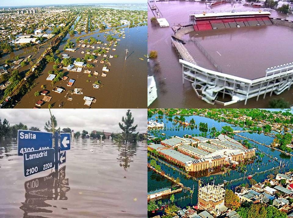 2003004 RÍO SALADO Luego de cinco días de intensas lluvias una crecida del río Salado inunda 43 barrios de la ciudad de Santa Fe y causa la muerte de 23 personas en la capital santafesina por negligencia de Carlos Reutemann