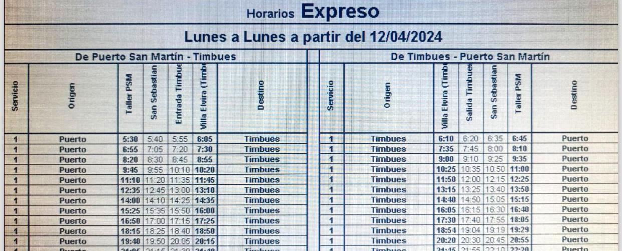 20240411 HORARIOS ROSARIO BUS PUERTO TIMBUES COLECTIVO OMNIBUS TRANSPORTE