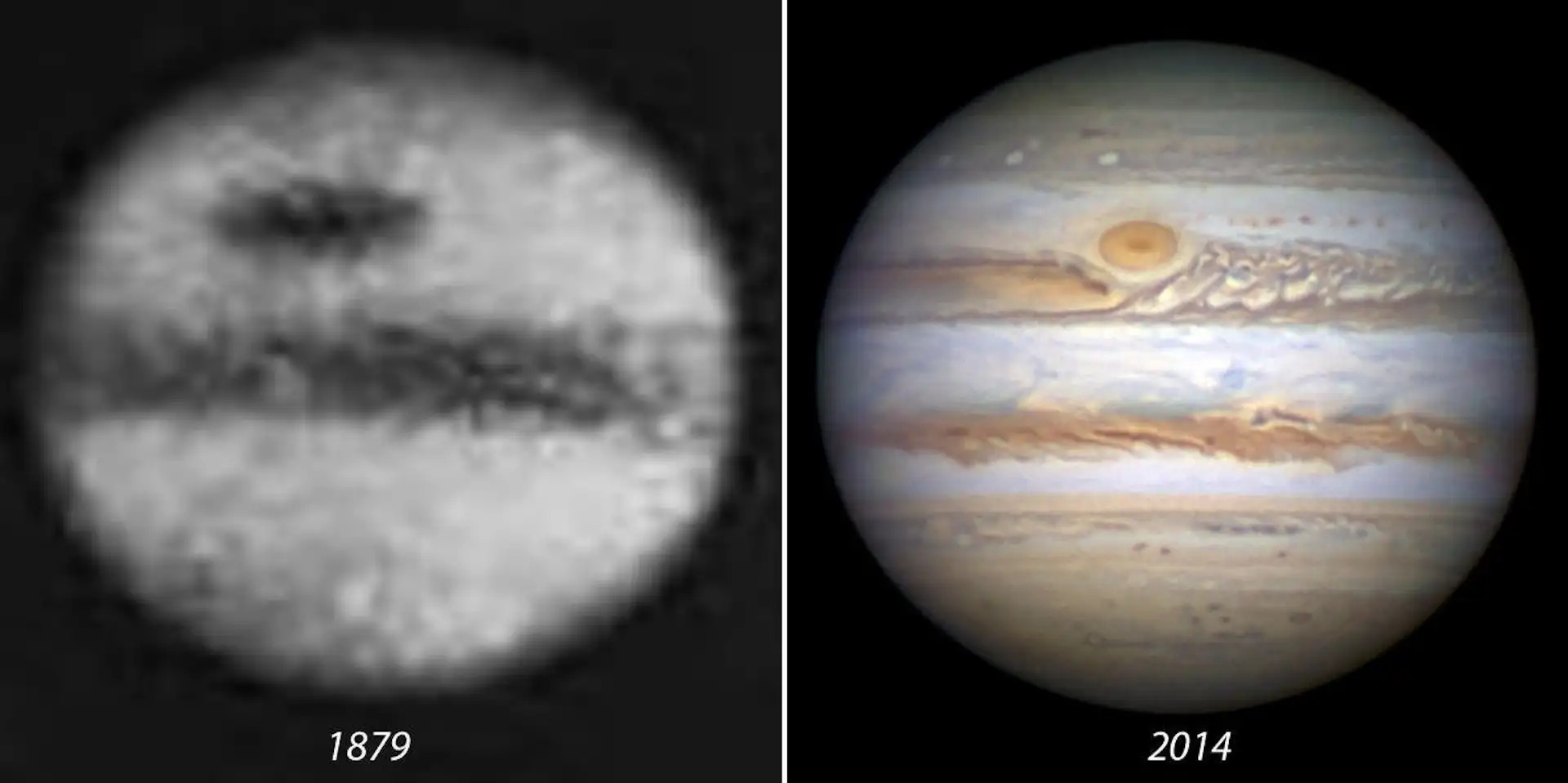 2024 ASTRONOMIA LA GRAN MANCHA ROJA DE JUPITER COMPARACION DE FOTOS 1874-2014