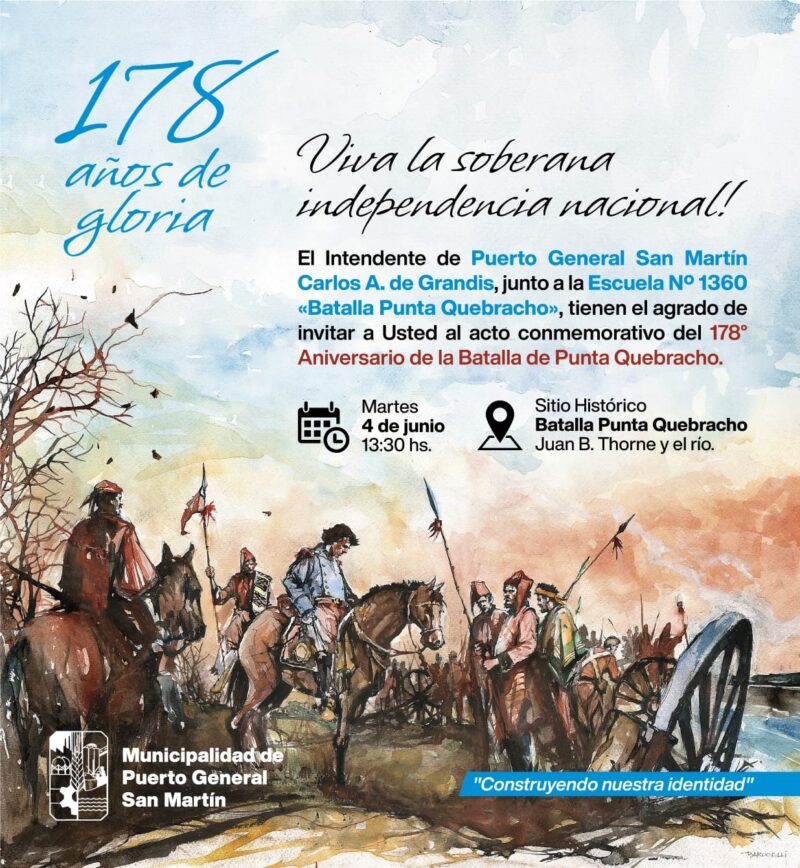 20240604 PGSM MUNI INVITA AL ACTO 178 ANIVERSARIO BATALLA DE PUNTA QUEBRACHO