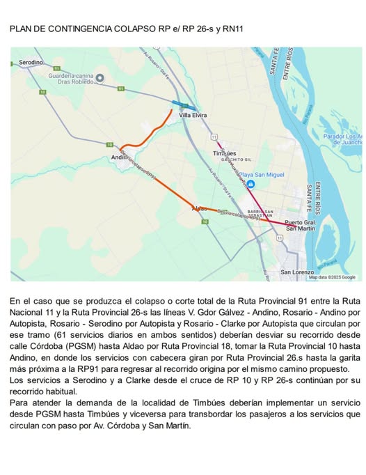 20250319 PGSM TIMBUES COLECTIVOS CAMBIAN RECORRIDO SI RUTA 11 O 91 ESTAN COLAPSADAS